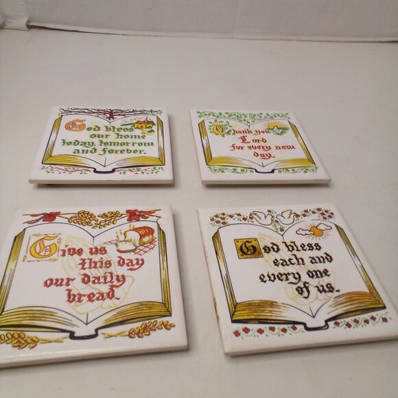 Vintage Ceramic Trivet Coaster Lot of 4 Bible Verse 4" - Picture 2 of 12